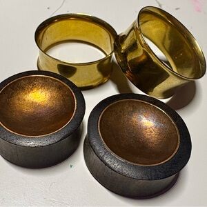 2 wood copper and gold metal plugs gauges 1 inch